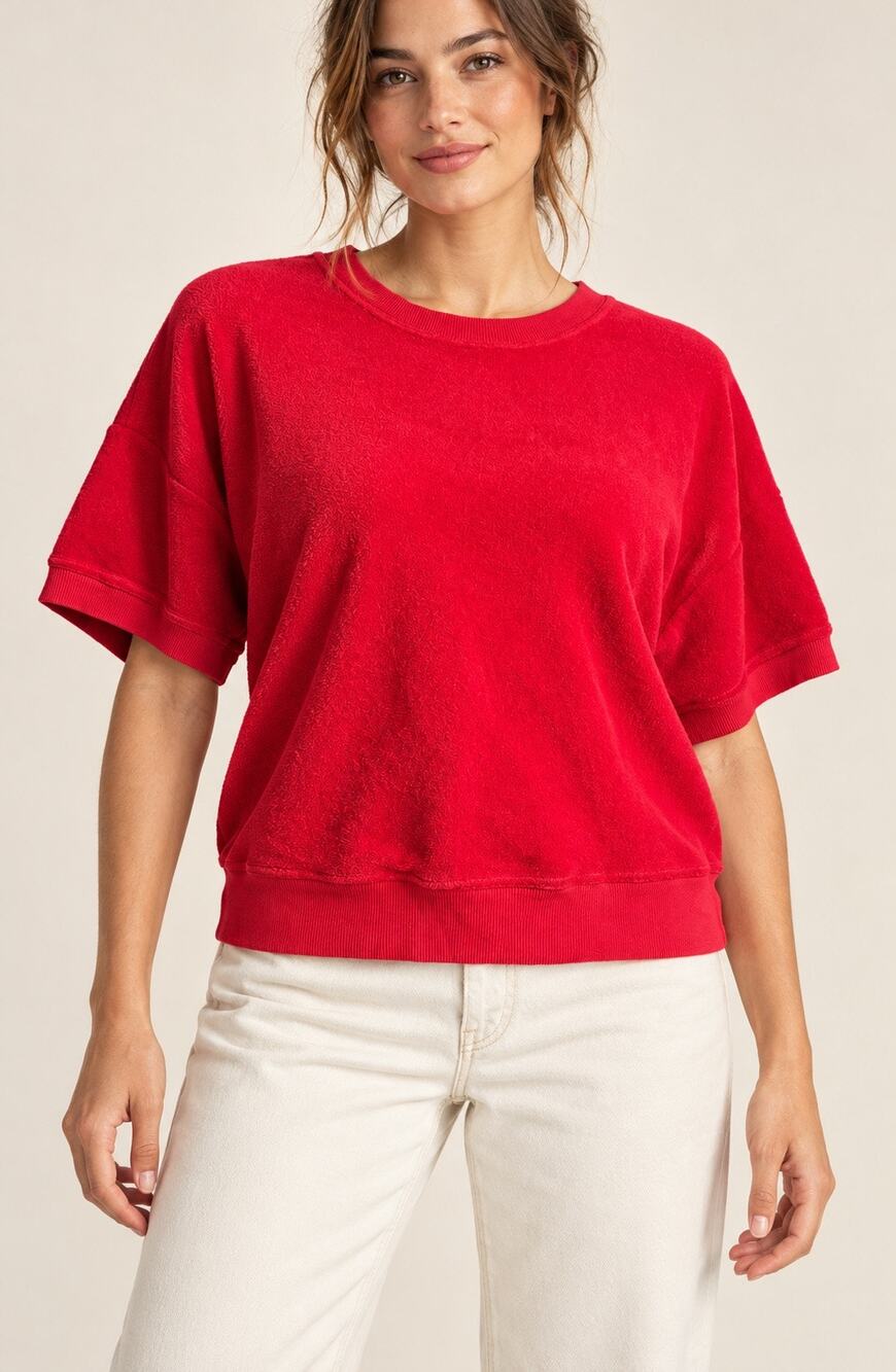 Sundry Anthropologie Red Towel Fabric Slouchy Basic T-Shirt Size Medium